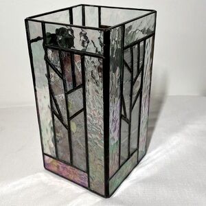 Stained Glass candle holder or kitchen utensil holder. 4 seasons images.